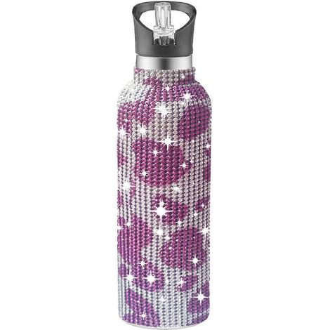 Bouteille d'eau isotherme ornée de diamants, en acier inoxydable 304, avec couvercle, étanche et portable pour la maison et l'extérieur. Idée cadeau. (1/5)
