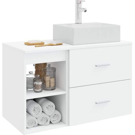 Ensemble Meuble de Salle de Bain 2 Pièces, Blanc – Armoire de Rangement et Étagère Murale pour WC, Design Moderne et Compact (1/5)