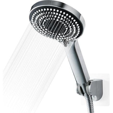 Pommeau de Douche avec tuyau et support,1.6m Flexible de douche avec pommeau,avec 6 modes de massage pulvérisation,Poire de Douche avec flexible à économie d'eau,Pomme de Douche Flexible,Chrome (1/5)