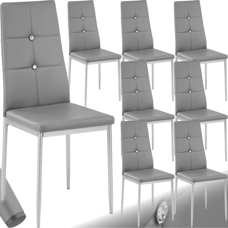 Lot de 8 chaises avec strass cuir synthétique ergonomique gris
