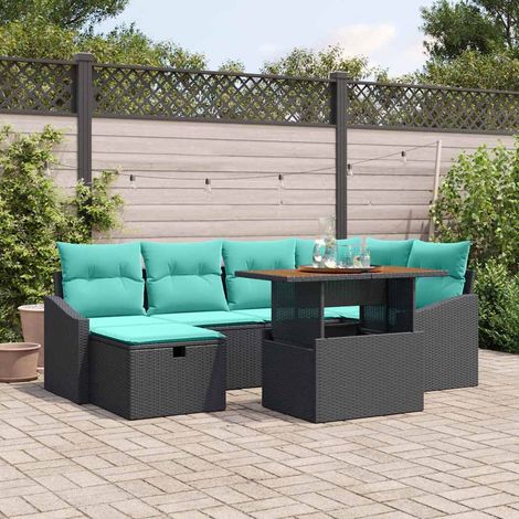 vidaXL Gartensofa-set mit Kissen 7 pcs Schwarz Poly-Rattan (1/5)
