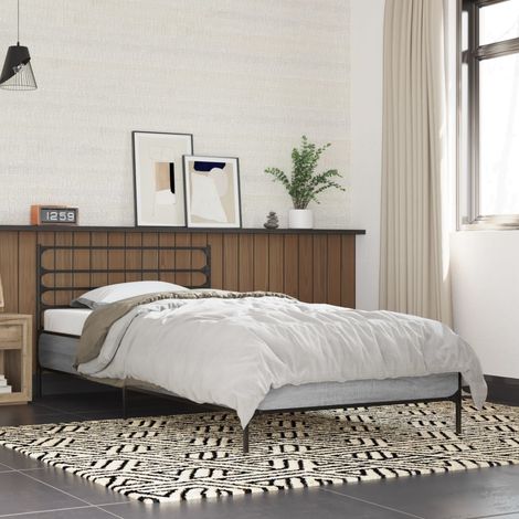 Estructura cama madera ingeniería metal gris  90x200 cm