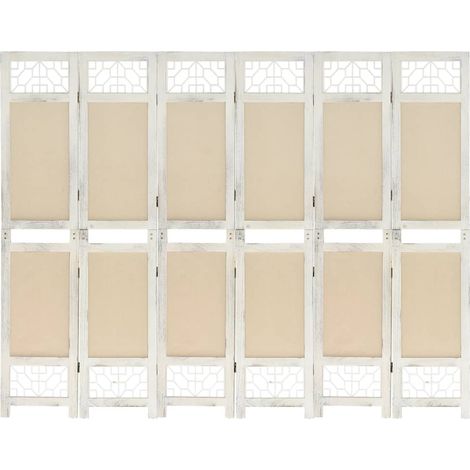 6-tlg. Raumteiler Creme 210x165 cm Stoff