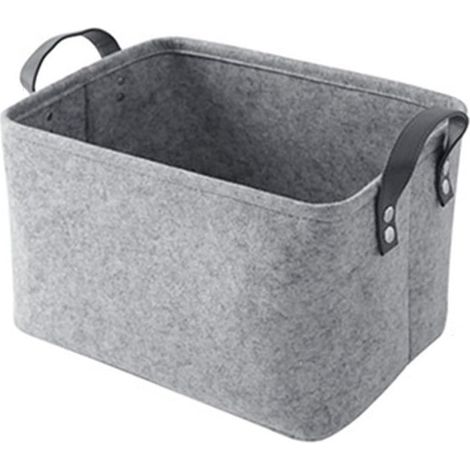 Boîte de Rangement en Feutre Gris Avec Poignées en Cuir, Panier de Rangement Multifonctionnel pour Jouets, Vêtements, Serviettes, Articles de Toilette, Livres et Plus (1/5)