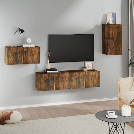 Ensemble de meubles TV 4 pcs pour Salon - Armoire TV Chêne fumé Bois d'ingénierie BV166755 - BonneVie (1/5)