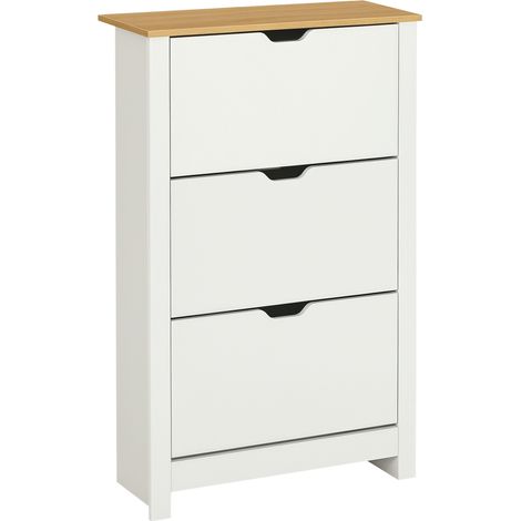 Scarpiera Slim per 18 Paia di Scarpe 72x26x112 cm con 3 Cassetti a Ribalta Rivestimento in Melamina Bianco
