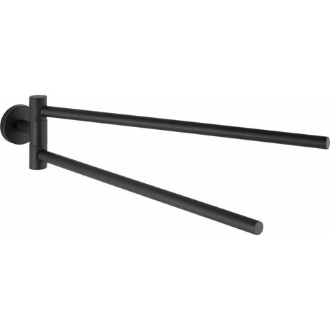 Portasciugamani da parete Uno Bosio Black, portasciugamani da parete con 2 bracci mobili, acciaio inox, 5,5x9x43 cm, nero opaco (1/4)
