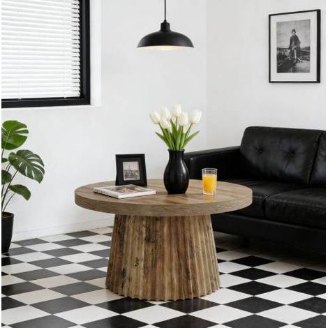 Table basse ronde 80x80x45 cm en MDF brun, gain de place pour salon, FloraGrace (1/5)