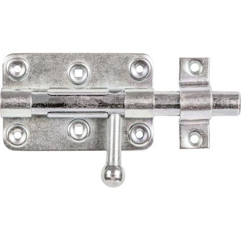 Verrou de box porte-cadenas avec poignée ronde et gâche attachée passivé platine 99 x 68 mm boulon Ø 15 mm longueur totale 140 mm (1/5)