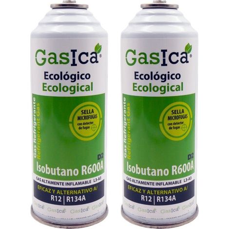 Pack 2 Gasica D2 226g  Sustituto R134a R12  Sellador de Microfugas y Trazador Verde  Refrigerante Orgánico Eficiente