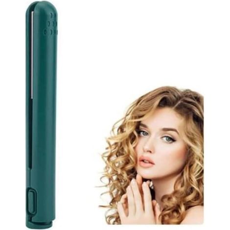 Mini Fer à Boucler Polyvalent, Mini Dual-purpose Curling Iron, Mini Lisseur et Bigoudi 2 En 1, Mini Fer à Friser Sans Fil (Vert) (1/4)