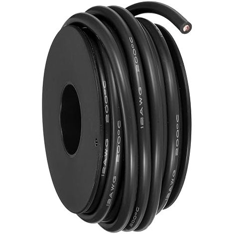 Fil flexible en silicone 12AWG 6m/20ft fil électrique en cuivre teinté 12 jauge haute température résistant 200 Celsius/392 Fahrenheit pour modèles de câblage bricolage noir (1/5)