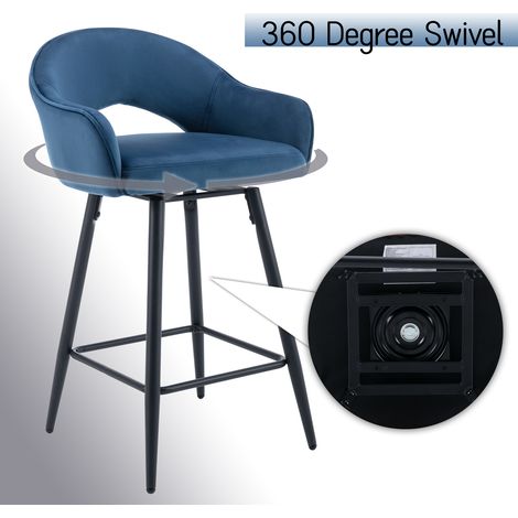 Wahson Tabouret de Bar en Velours, Lot de 2 Tabouret Rotation de 360 Degré Chaise Bar de Pied en Métal avec Repose-Pieds pour Bar, Bleu