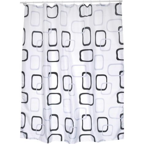 Rideau de Douche Polyester 180x200cm Motifs Gris & Blanc - Anneaux Inclus (1/2)