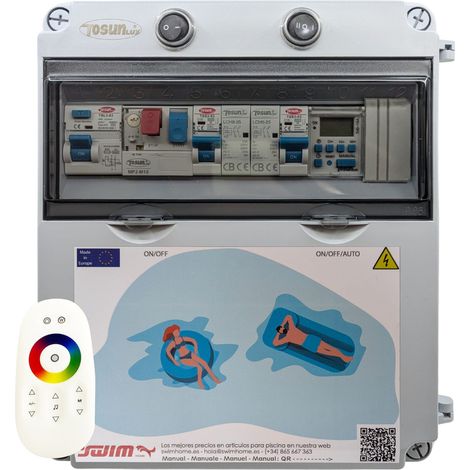 Cuadro Eléctrico Piscina Clorador  1CV Contactor Transformador 150W 12DC Mando WiFi RGB