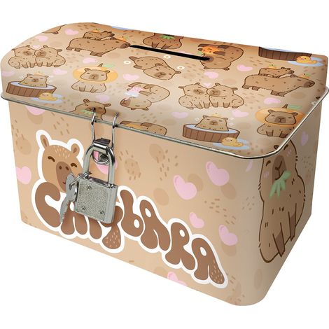 Hucha infantil con candado, cofre metálico para niña, Kapybara