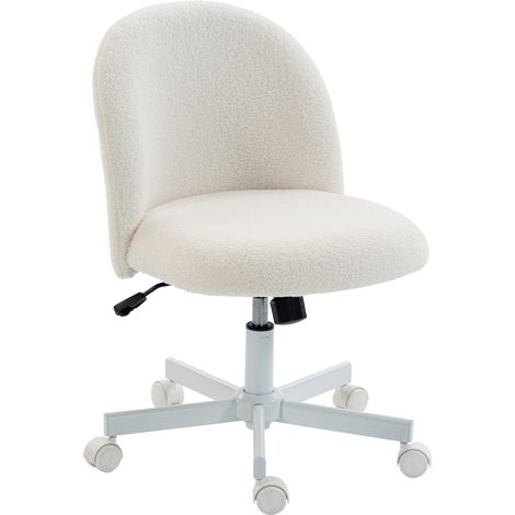 Chaise de bureau - HOMCOM - sans accoudoirs avec roulettes - hauteur réglable - tissu bouclette - 50 x 57 x 83 cm - crème (1/5)