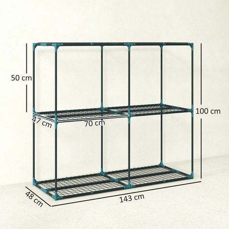 Support à plantes à 3 niveaux, 100 cm de hauteur, étagères en acier vert foncé, structure à plusieurs niveaux. (1/5)