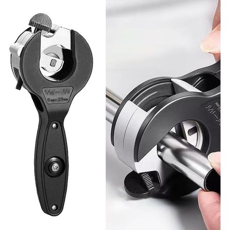 Ratschen-Rohrschneider für Kunststoff- und Kupferrohre von 8–29 mm. Neu: 2-in-1-Ratschen-Rohrschneider für Verschlüsse von 5/16" bis 1 1/8". (1/5)