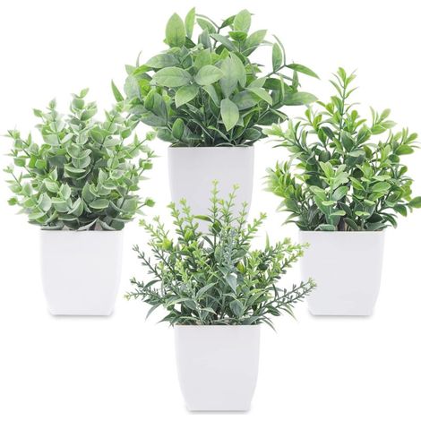 Plante Artificielle - 7 Pouces - Pot 2,7 Pouces - Pour Intérieur Maison Bureau Chambre Salle De Bain - Lot De 4 (1/5)