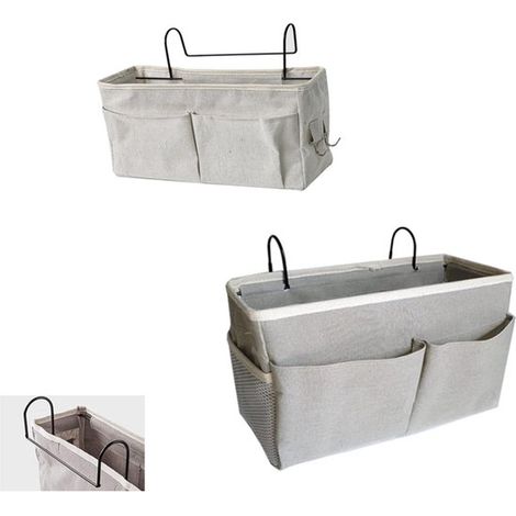Sacs de rangement de chevet avec support pour tête de lit - disponibles en lots de deux gris et blanc cassé - adaptés aux lits superposés