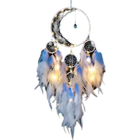 Attrape-Rêves - Forme De Lune - Diamètre Anneau 20 Cm - Longueur Totale 60 Cm - Décoration Murale Et Plafond - 1 Pièce (1/5)