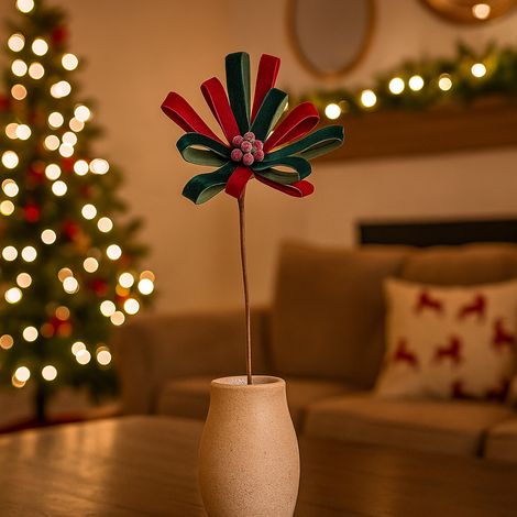 STELLA NATALE STILIZZATA ROSSO E VERDE NASTRO VELLUTO BIZZOTTO 25X50H (1/4)