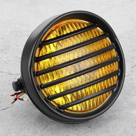 Grille de phare ronde de moto 6 pouces, cache-lentille, ampoule halogène 35 W, universelle, verre jaune (1/5)