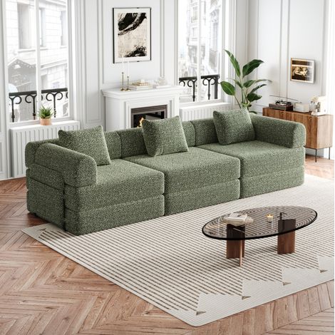 Divano letto in ciniglia verde 2 in 1 con vano nel bracciolo e struttura in metallo (1/5)