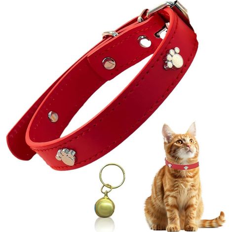 Collier en cuir pour chat, collier de sécurité avec sangle élastique, collier pour chaton avec clochette (1/5)