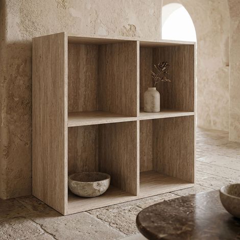 Rangement Modulable 4 Cases - HOME DECO FACTORY - Pietra - Compact - Blanc et Beige (1/4)