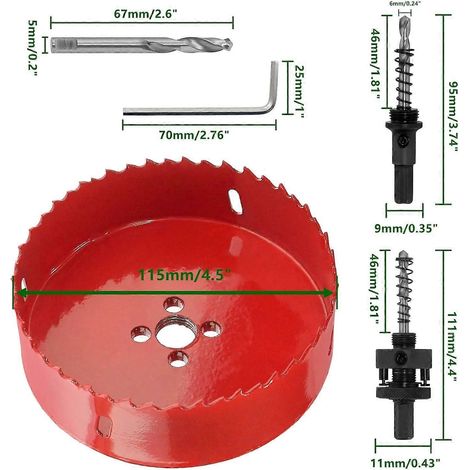 Scie cloche Luomorgo 4,5 pouces, profondeur de coupe 1 1/4 pouce, outil de coupe bimétallique HSS pour planches de Cornhole en bois, plastique, plaques de plâtre et tôles métalliques (1/4)