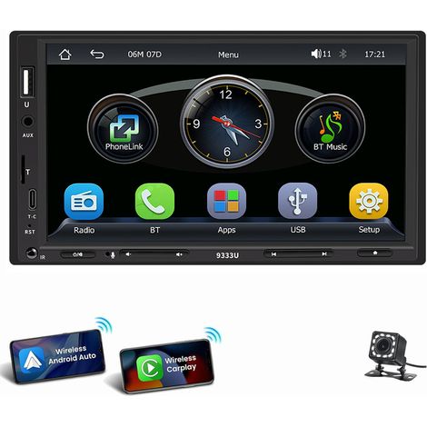 Autoradio double DIN 7 pouces avec Apple CarPlay Android Auto USB/AUX/FM 7 pouces 12LED CAM (1/5)