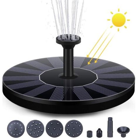 BUNTHAUS Fontaine solaire 2024 mise à niveau - Pour le jardin - Avec 6 effets - Pompe à eau solaire flottante - Pour étang de jardin ou fontaine à oiseaux (1/4)