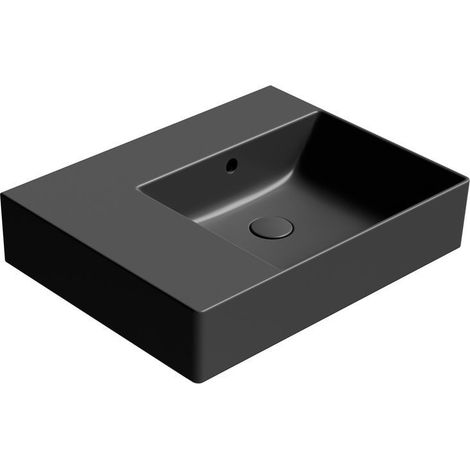 Lavabo en céramique KUBE X 60x47cm, étagère à gauche, sans trou pour robinetterie, noir mat (1/4)