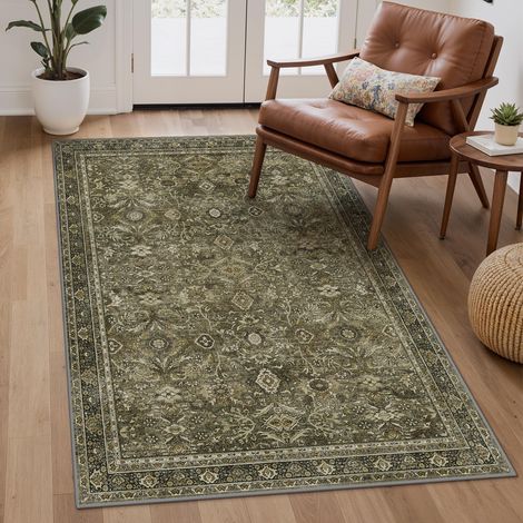 Tapis Salon Vintage 160x230cm Lavable en Machine Rug AntidéRapant Poil Ras, pour Chambre Salle a Manger Descente de Lit Bureau, Cuisine,Taupe Antique (1/5)