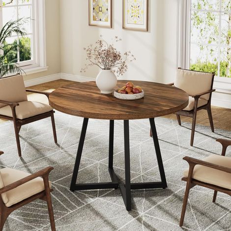 Tribesigns Mesa de comedor redonda para 2, mesa de cocina industrial de 31.5 pulgadas con base de metal, mesa pequeña para comedor, espacio pequeño, apartamento, oficina, restaurante, marrón rústico y (1/5)