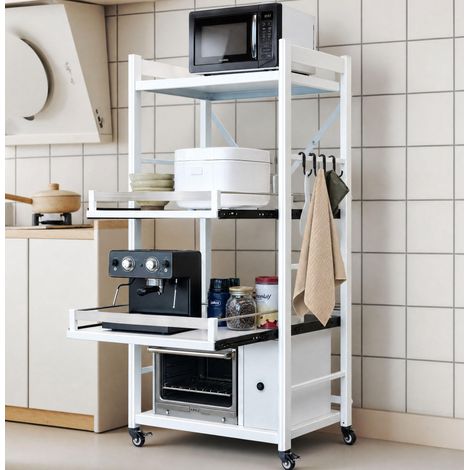 Étagère de cuisine avec roulettes, 4 niveaux en acier, étagère étroite extensible, charge maximale de 150 kg, étagère pliable sans perçage, hauteur réglable pour cuisine, salle de bain (1/5)