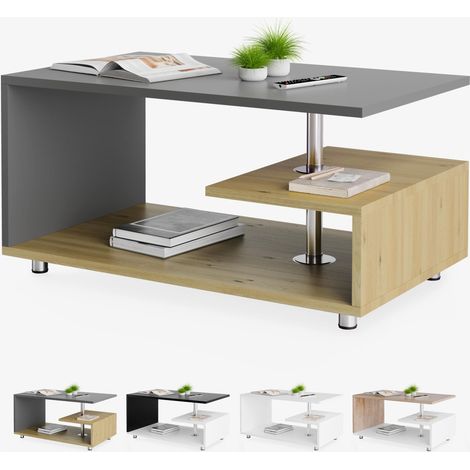 CASARIA® Mesa de centro Orlando 95x55x50cm 3 Estantes Madera Regulable en Altura Pies de Acero Inoxidable Mesa de Salón Mesa de Sofá holz grau (de) (1/6)