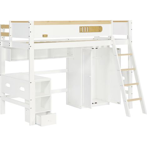 Cama litera infantil 90 x 200 cm con escritorio, armario y estantes abiertos MODENUIT (1/5)