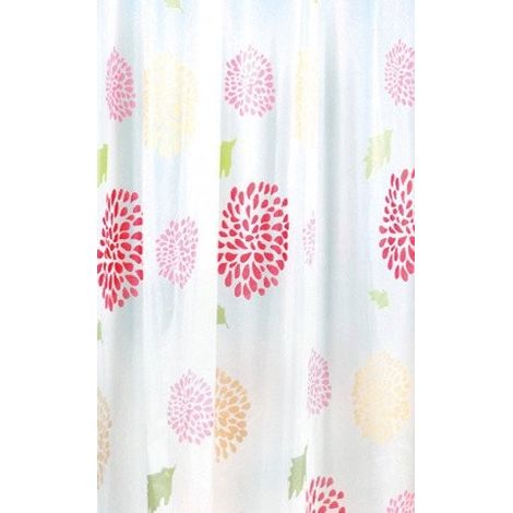 Rideau de douche 180x200cm, vinyle, fleurs, rouge (1/2)