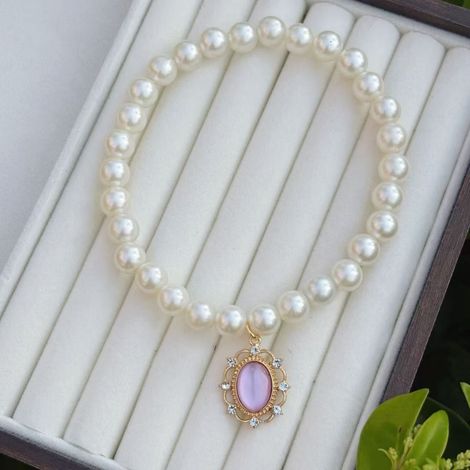 Collier pour Chat et Chien Perlé avec Pendentif Collier de Luxe pour Animal, Ajustable et Sûr(violet)