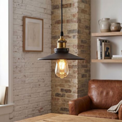 Lampada a sospensione industriale vintage con attacco E27 in metallo nero e rame (Ø 26 cm)