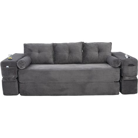 3-Sitzer-Schlafsofa aus dunkelgrauem Cordvelours MODENUIT (1/5)