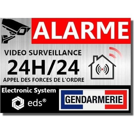 Stickers Alarme Vidéo Surveillance Style Gendarmerie Autocollants Dissuasion Effet Métal Sécurité Maison Garage Commerce Fenêtres Portes Résistant UV Pluie (1/5)