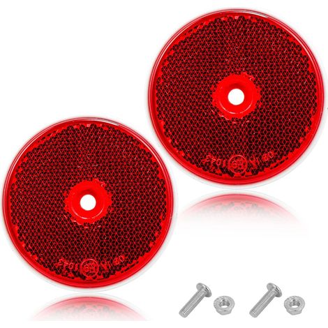 Rouge Catadioptre Rond,2pièces,Ø60 mm,Catadioptre Réflecteur Visser pour Remorque,Catadioptre Rond Signalisation pour Potea,Reflector Œil de Chat(Rouge/Rond/2pièces) (1/5)