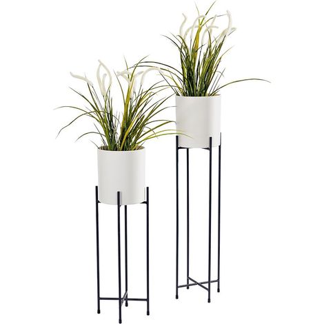 Spetebo – Support pour pots de fleurs en métal blanc – lot de 2 – dimensions 74 cm x 13 cm et 58 cm x 13 cm – pour usage intérieur