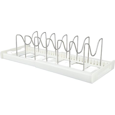 Rangement de casseroles extensible antidérapant, taille ajustable, support pour couvercles multi-usages pour cuisine et cantine, blanc (1/5)