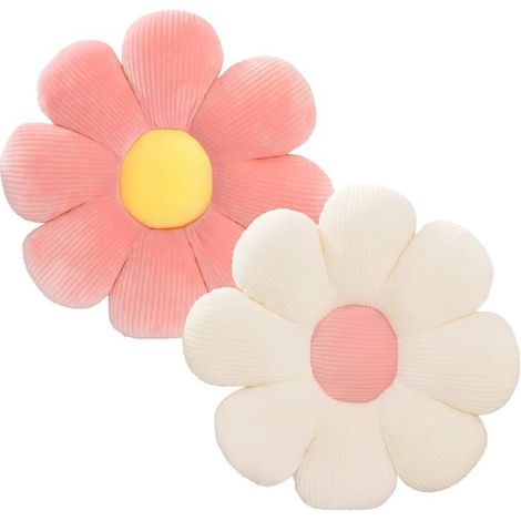 Coussin de fleur 2 pièces - coussins en forme de fleur de marguerite, coussin de sol en peluche de fleur mignonne, 38cm, Blanc +