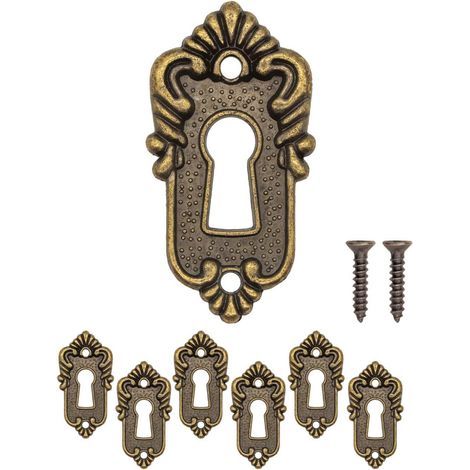 Lot de 6 plaques de clé anciennes en laiton vintage, décoratives, 45 x 23 mm, bronze (1/4)